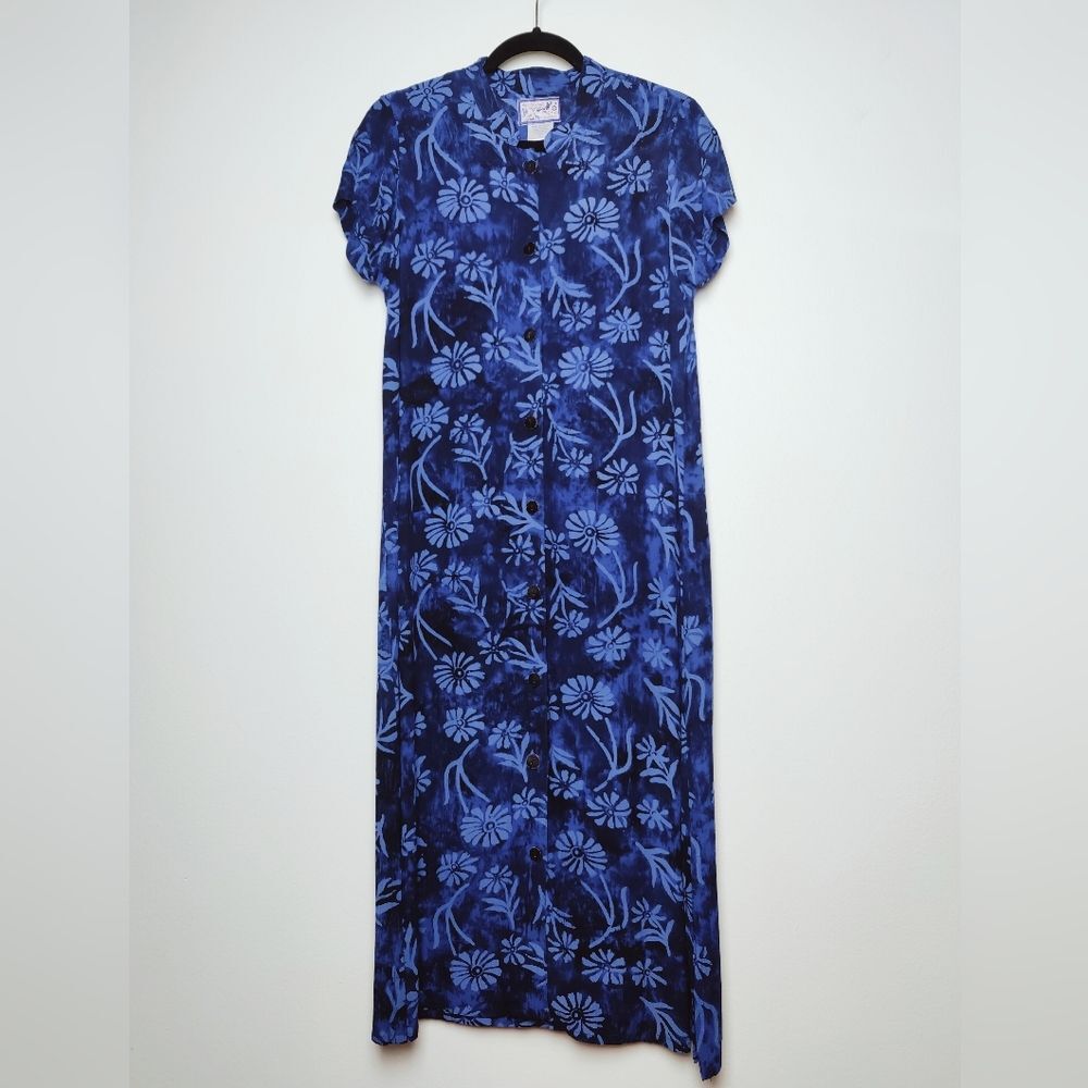 Rare Vintage 90s April Cornell Tropical Floral Print Maxi Shirt Dress, Size S
